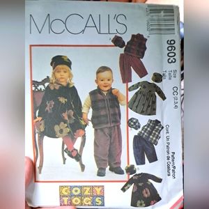 Mccalls Baby Pattern 9603 UNCUT  "COZY TOGS" size 2-4
